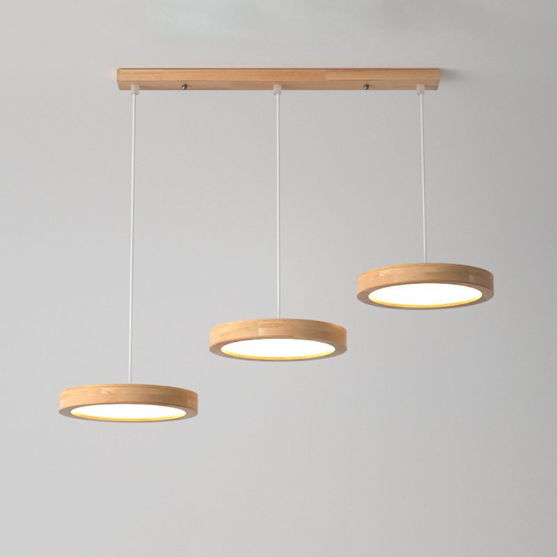 Round Light Suspension Pendant Modern Simple Wood Hanging Lights for Restaurant