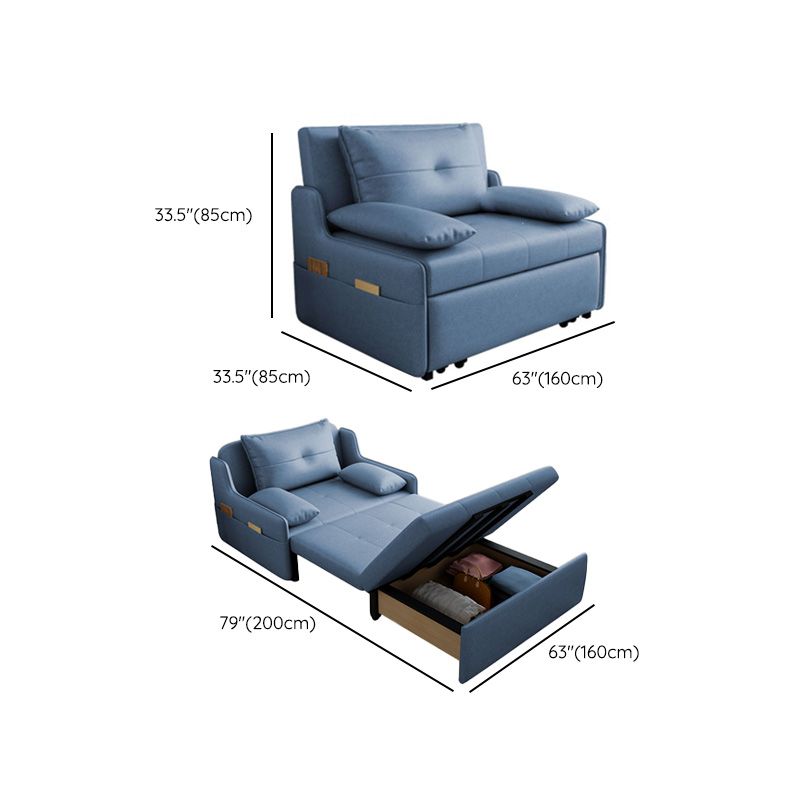 Blue Storage Futon Sofa Bed Faux leather Scandinavian Sofa Bed