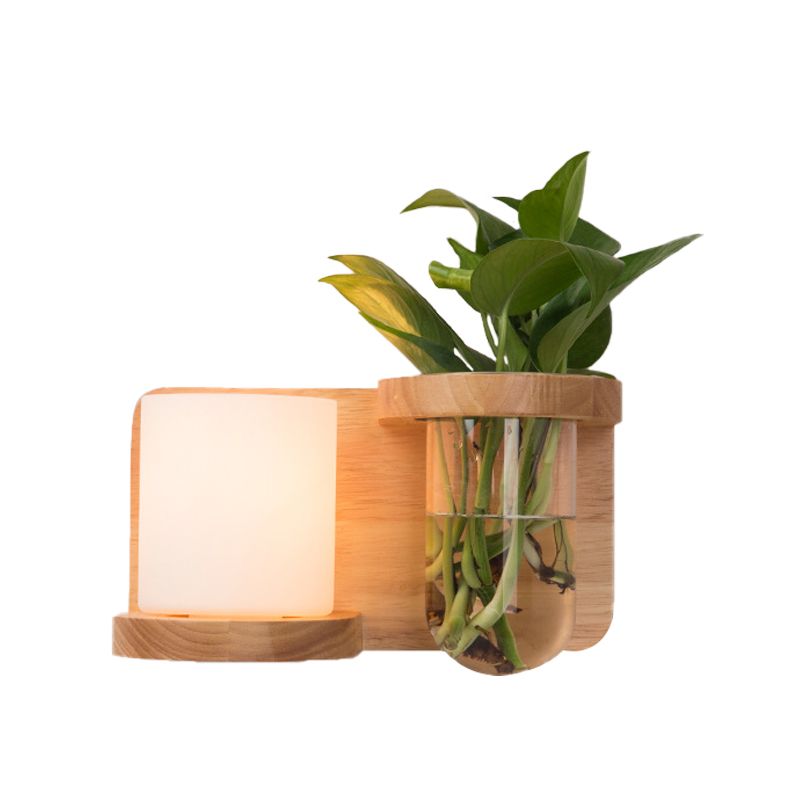 1 Head Barrel/Globe Wall Sconce Industrial Wood Opal Glass LED Wall Light Fixture for Living Room, Left/Right