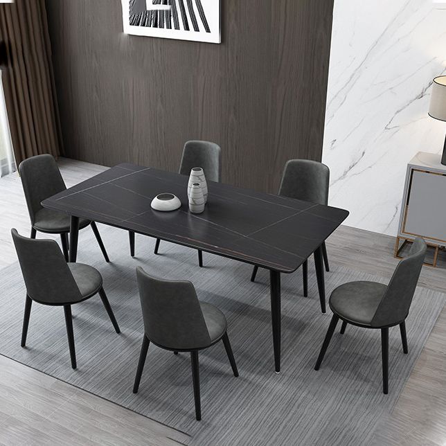 Contemporary Rectangle Dining Table Sintered Stone Dining Table in Black