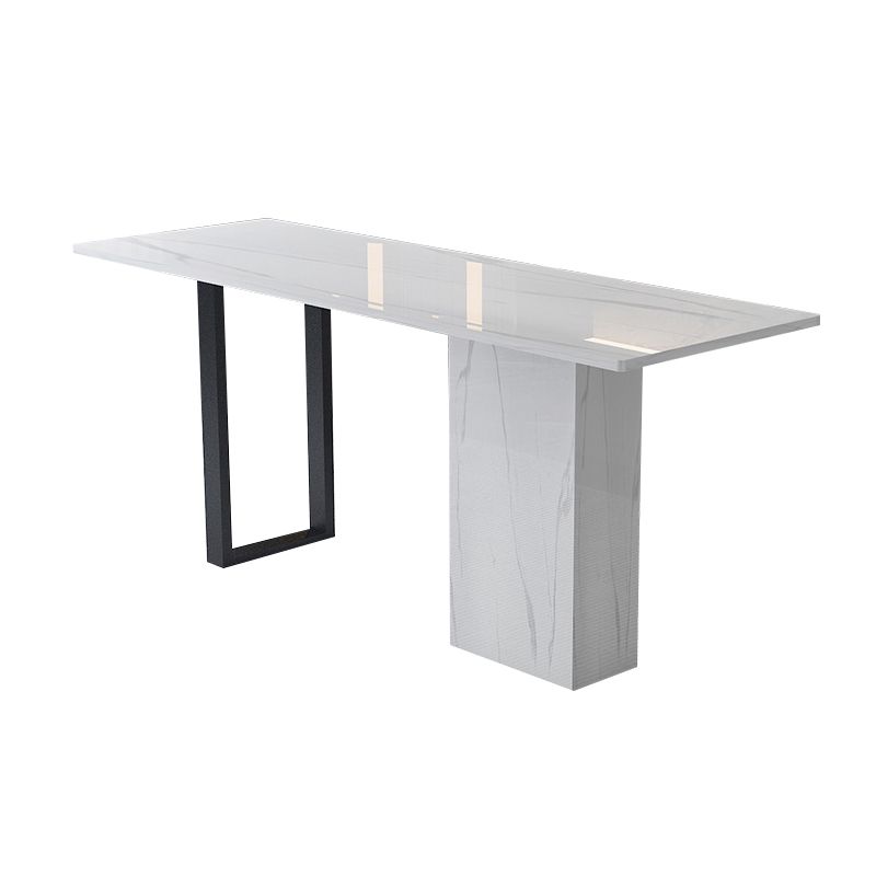 White Stone Rectangle Bar Wine Table Double Pedestal Living Room Bar Dining Table