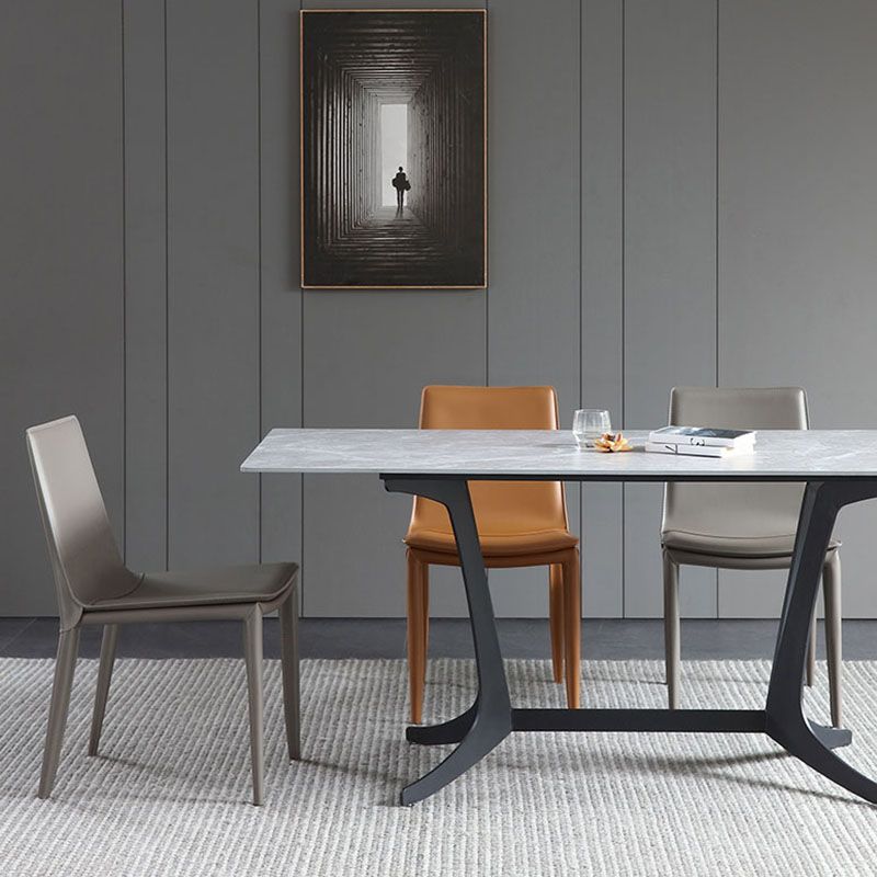 Silla sin brazos de comedor de cuero moderno, sillas de comedor de metal para uso doméstico