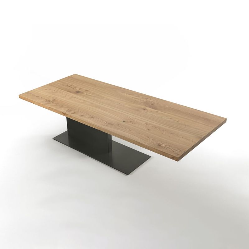 Natural Top Rectangular Table Solid Wood Dining Room Table with Metal Base