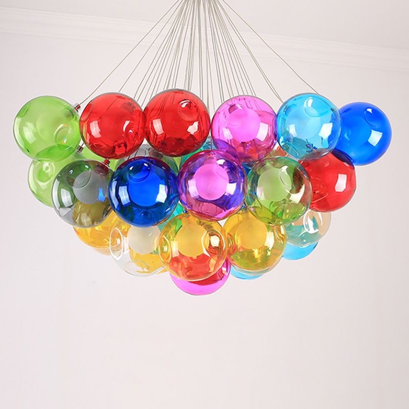 Indoor Globe Clear Glass Multi Hanging Light, Simple Colorful Balls Hanging Lamp