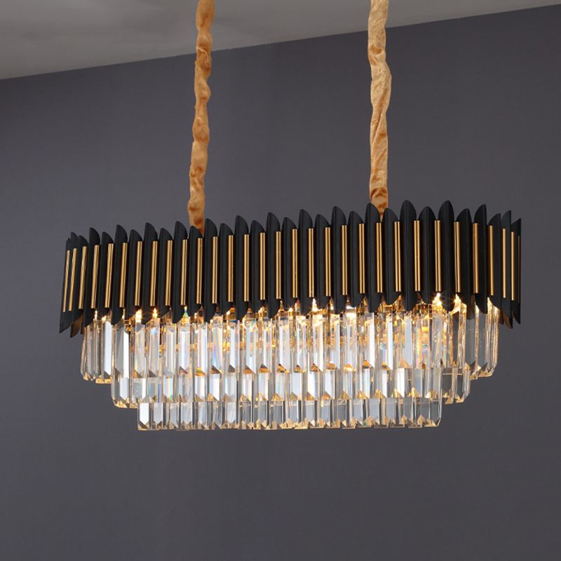 Kristal staaf black-gold hangende lamp gelaagde elliptische 8 lichten moderne eilandverlichtingsideeën
