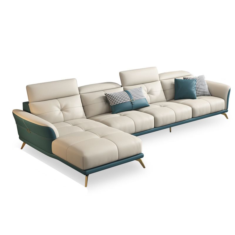 Tuxedo Arm Sectional Sofa 35.43"High Genuine Leather Tufted Split-Back Sofa