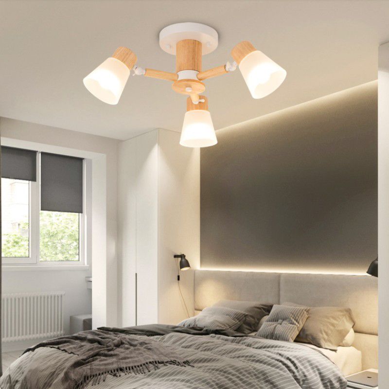 3/6/8-Light Modernism Beige Flush Mount Lighting Shaded Wooden Ceiling Light
