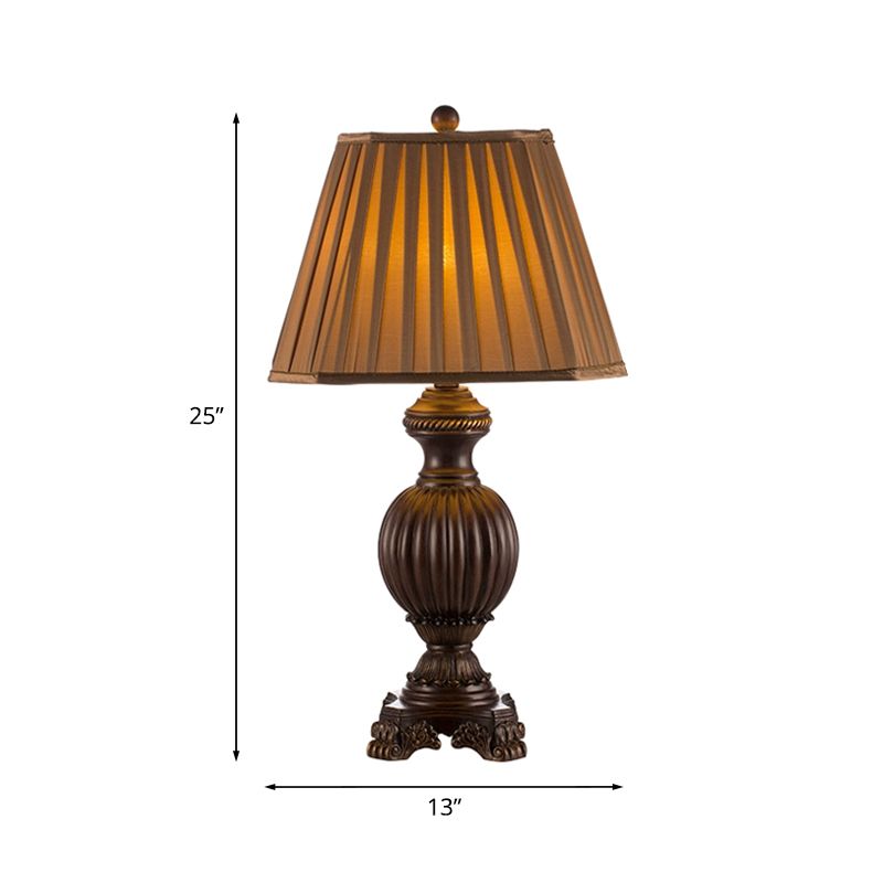 Tapered Dining Room Table Lamp Rural Gathered Fabric 1 Head Brown Night Light, 13"/15" Wide