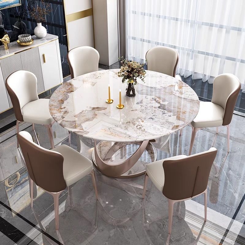 Contemporary Round Pedestal Dining Table Stone Matte Finish Table