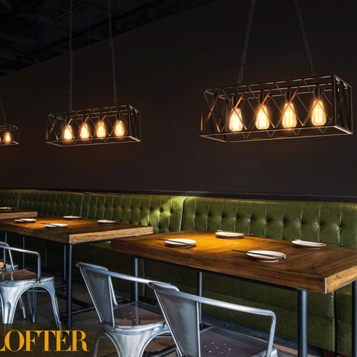 Black Industrial Island Pendant Lighting Cross Framed Box Iron Island Ceiling Light for Dining Table