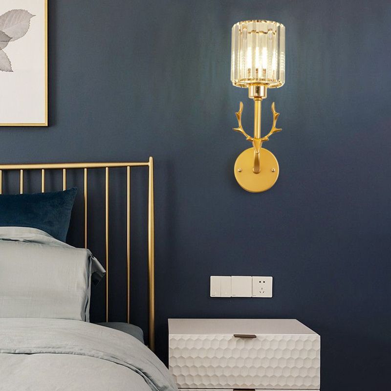Nordic Style Crystal Wall Light Geometric Wall Sconce with Antler for Bedroom