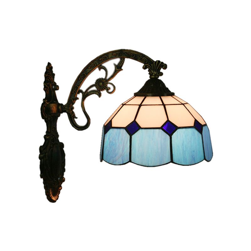 Grid Glass Scalloped Wall Light Tiffany Style 1 Head Orange/Blue/Pink Wall Mounted Lighting Fixture