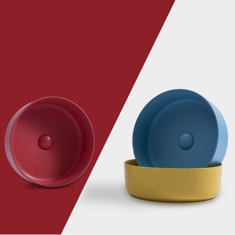 Round Modern Bathroom Sink Porcelain Vessel Bathroom Sink for Home(Faucet Not Included)