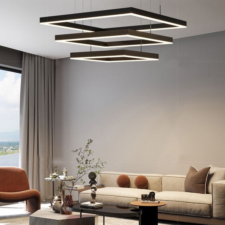 Metal Squares Chandelier Light Fixture Minimalist LED Pendant Lighting Fixture in Black