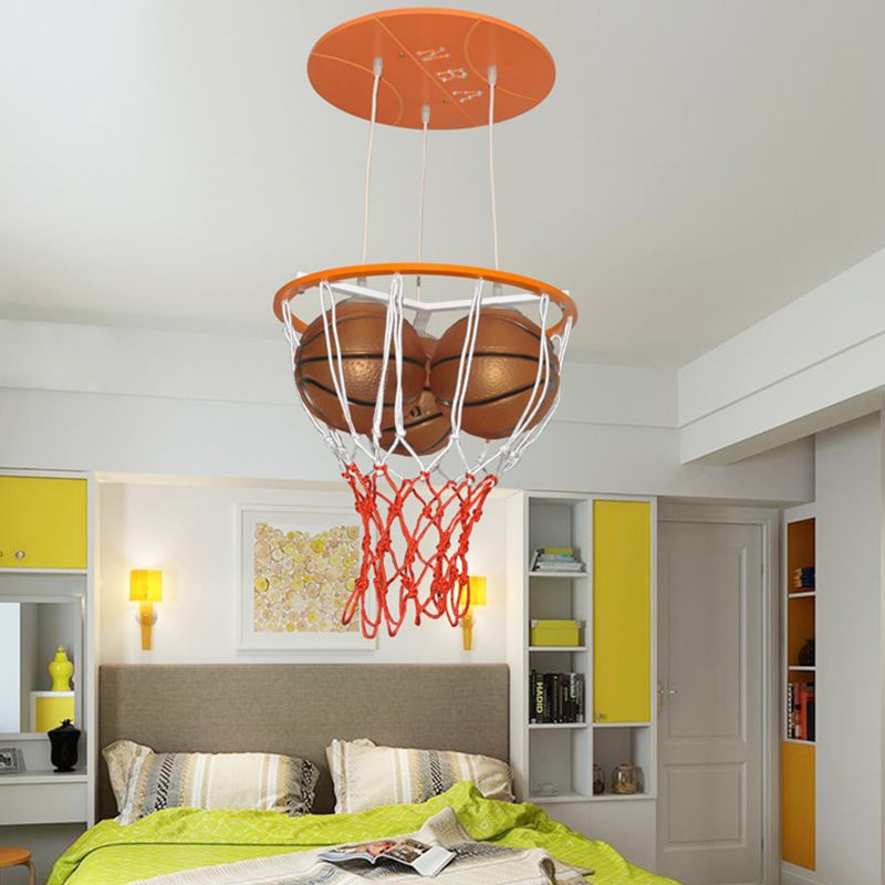 Glass Basketball Pendant Light Boys Bedroom 3 Lights Sport Style Pendant Lamp