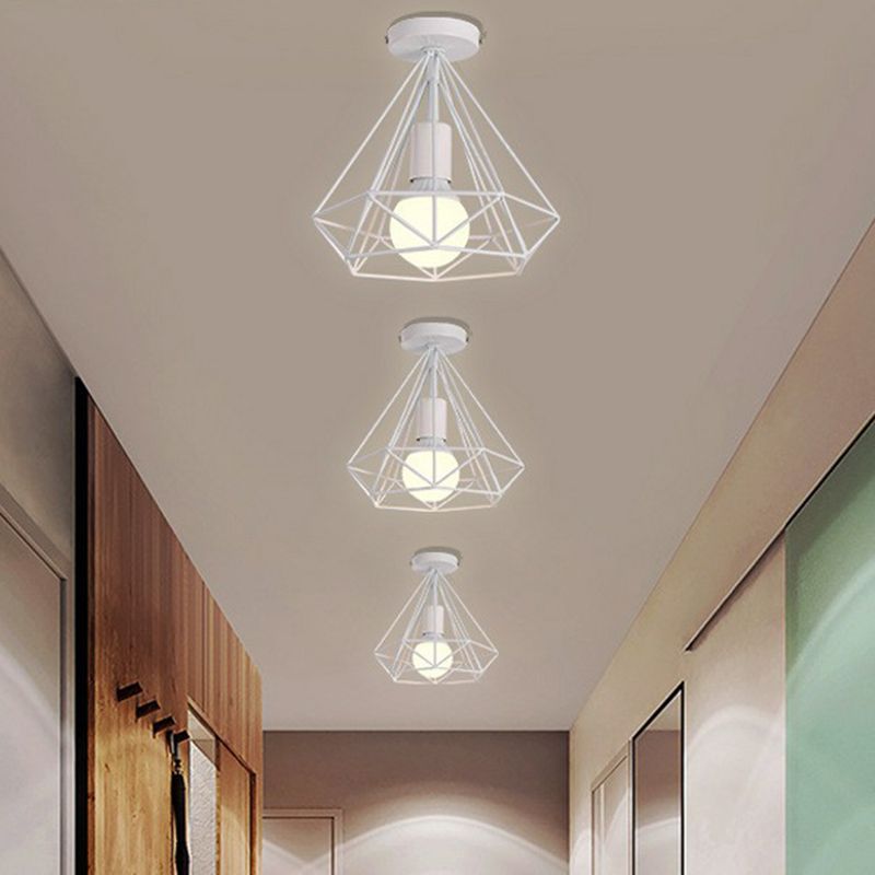 Single-Bulb Ceiling Fixture Vintage Iron Wire Geometric Flush Mount Lighting for Aisle