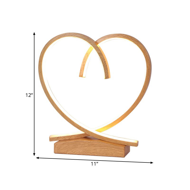 Coeur aimant en bois table de table de nuit simplicité en noir / blanc / bois d'éclairage de bureau LED pour la chambre à coucher