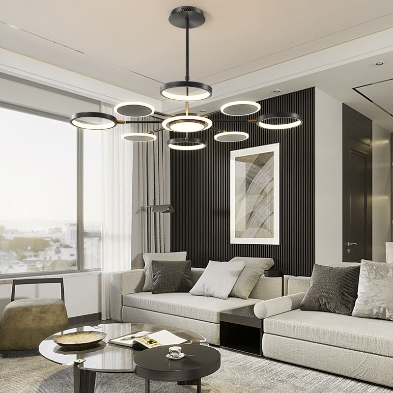 Modern Style Geometry Shape Pendant Chandeliers Metal Chandelier Lights in Black