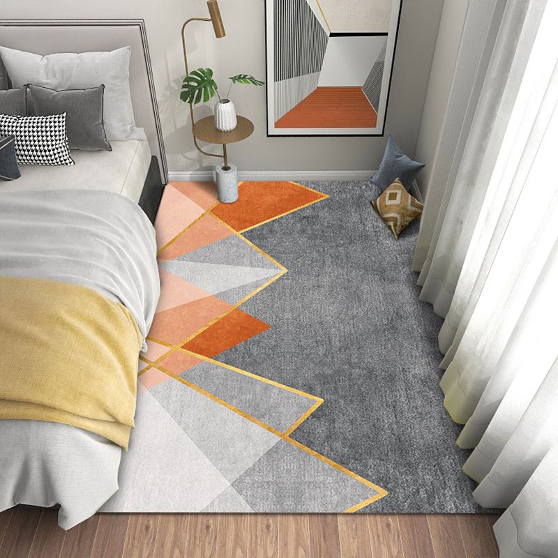 Modern Geometric Print Area Carpet Grey Polyester Area Rug Non-Slip Backing Rug for Bedroom