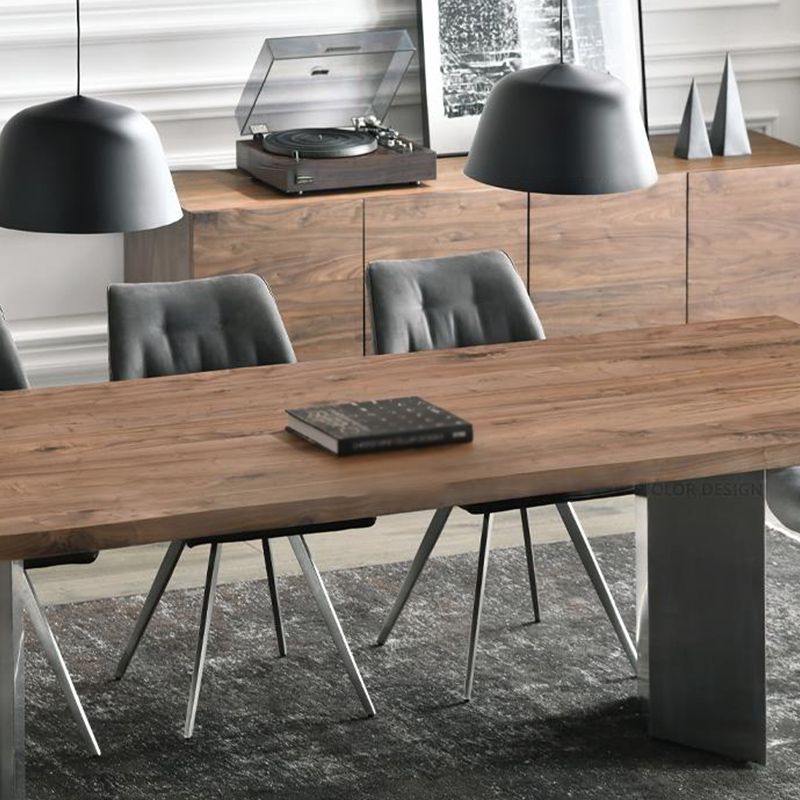 Rectangle Double Pedestal Luxury Dining Table Fixed Table with Solid Wood
