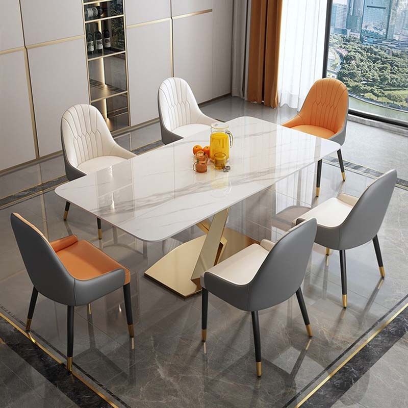 Glam Style Sintered Stone Table Rectangle Table with Metal Legs for Home