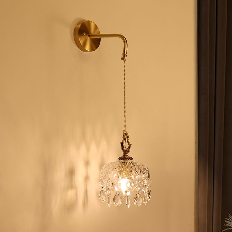 Contemporary Golden Wall Light Fixture with Glass Shade for Sitting Room