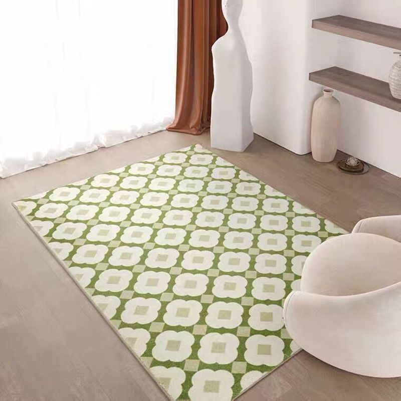 Yellow and Green Flowers Rug Polyester Area Carpet Non-Slip Backing Indoor Rug