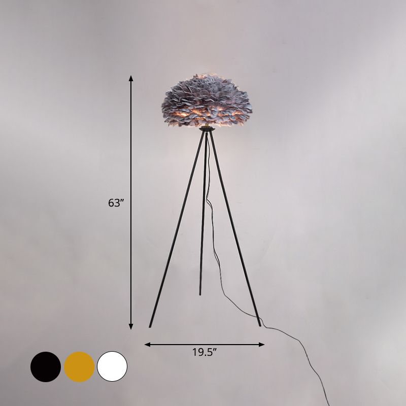 Dome Feather vloerlamp Minimalistisch enkel grijs/wit/roze vloerlicht met zwart/wit/gouden statief voor slaapkamer