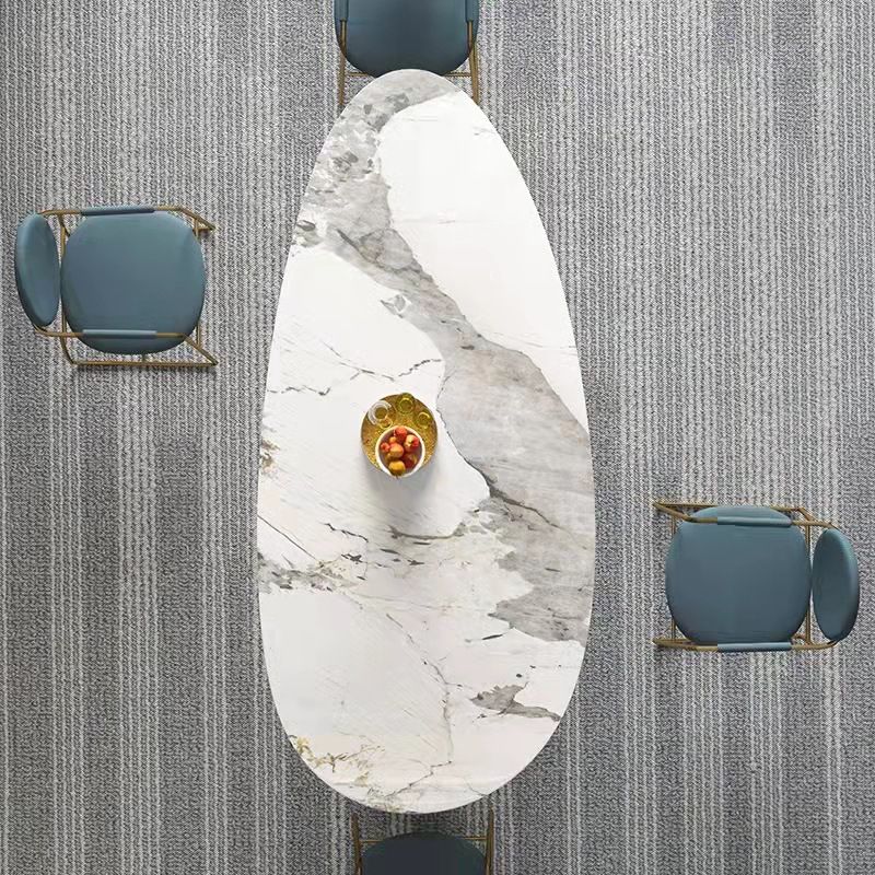 Luxury Sintered Stone Top Dining Table Oval Kitchen Table with 3 Legs in Gold