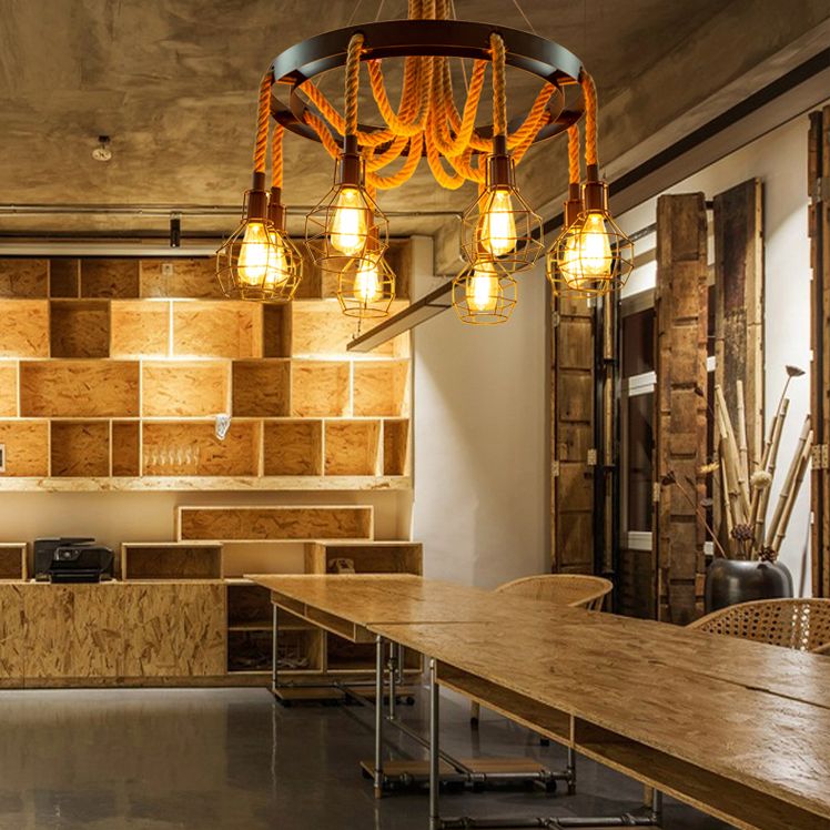 Industrial Style Wood Hanging Chandelier Bronze Ceiling Hanging Light Fixture for Bar