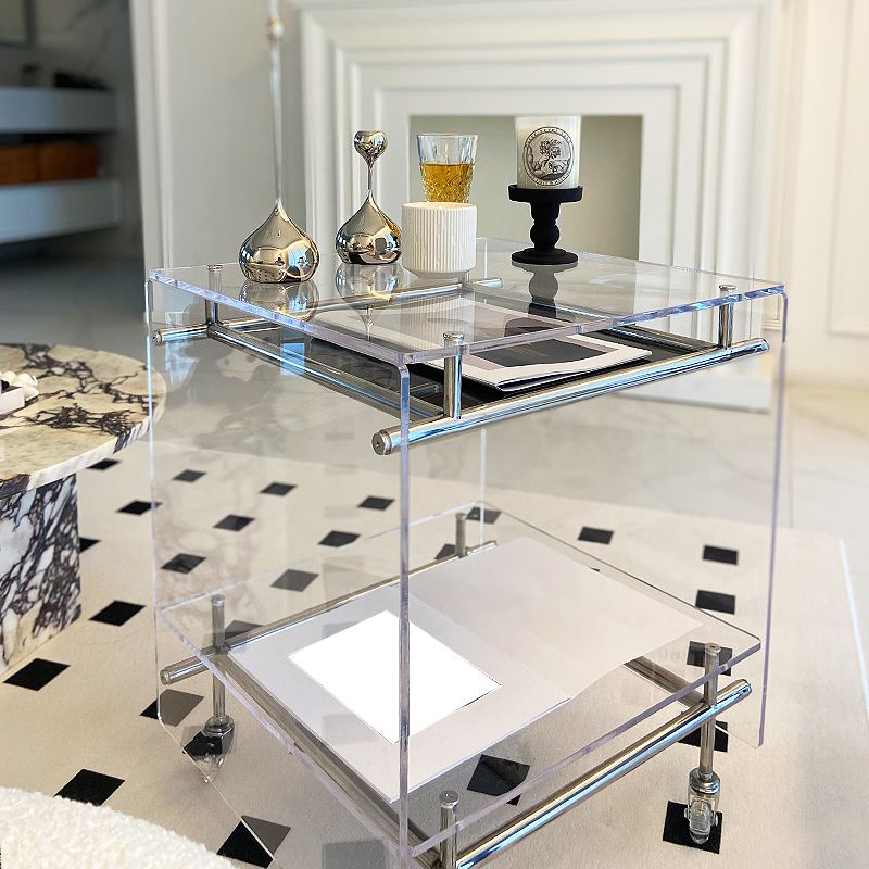 Modern Acrylic Top Rectangular Double Tier Accent Side Table