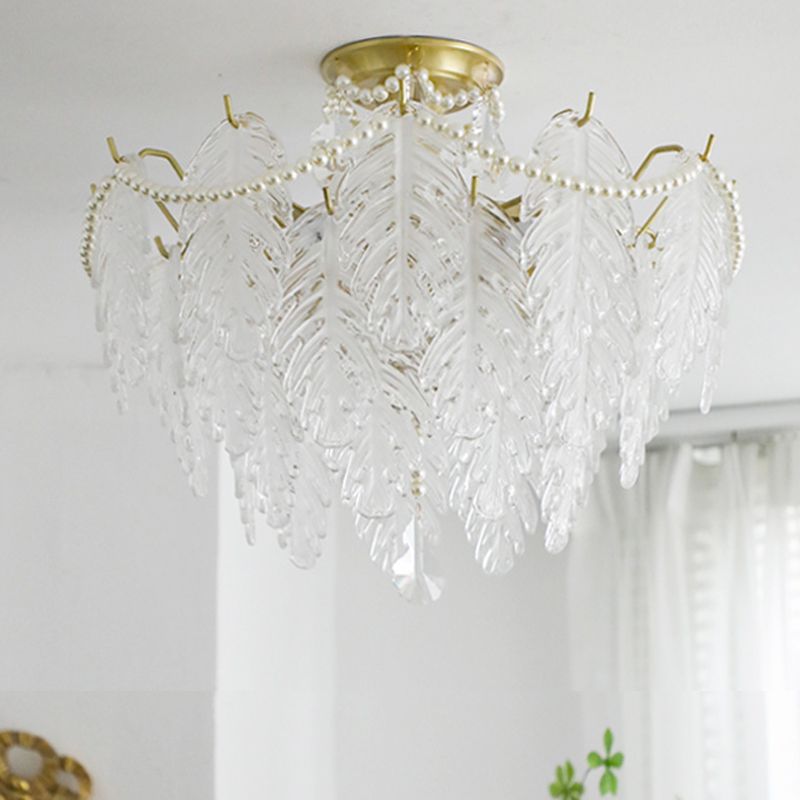 Lampada a soffitto a forma di piuma moderna gamma di ferro con paralume in vetro per lo studio