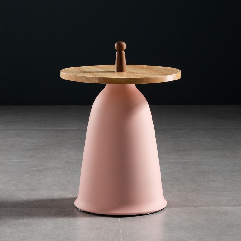 17.7"/21.6" Tall Mental Pedestal End Table Wood Round Side End Table