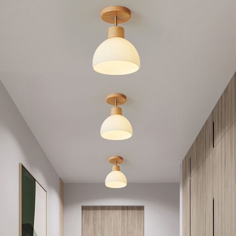 Japanese Style 1-Light Ceiling Light Dome Shape Ceiling Lamp for Bedroom