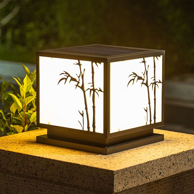 Contemporary LED Pillar Light Simple Black Solar Lighting Fixture for Garden
