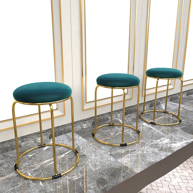 Modern Ottoman Velvet Upholstered Solid Color Metal Frame Round Ottoman