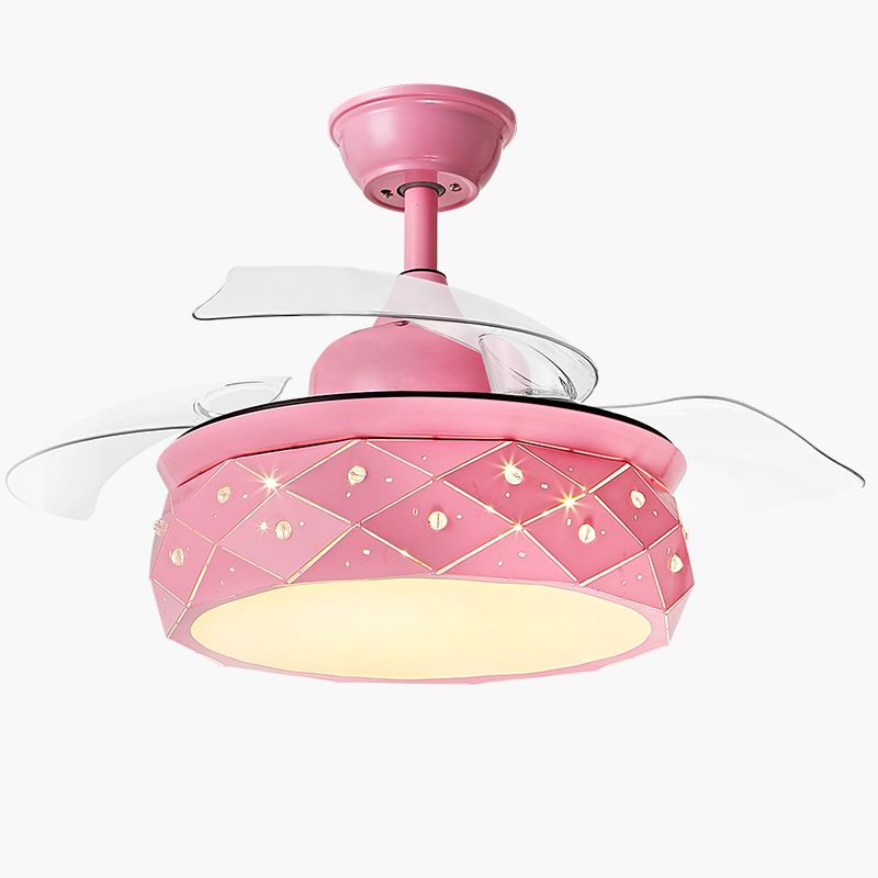 42 "W ausgehader Hanging Lüfterlampe Makkaron Metall Schlafzimmer LED Semi Flush Light mit 3-Blatt- und Fernbedienung, Frequenzumwandlung