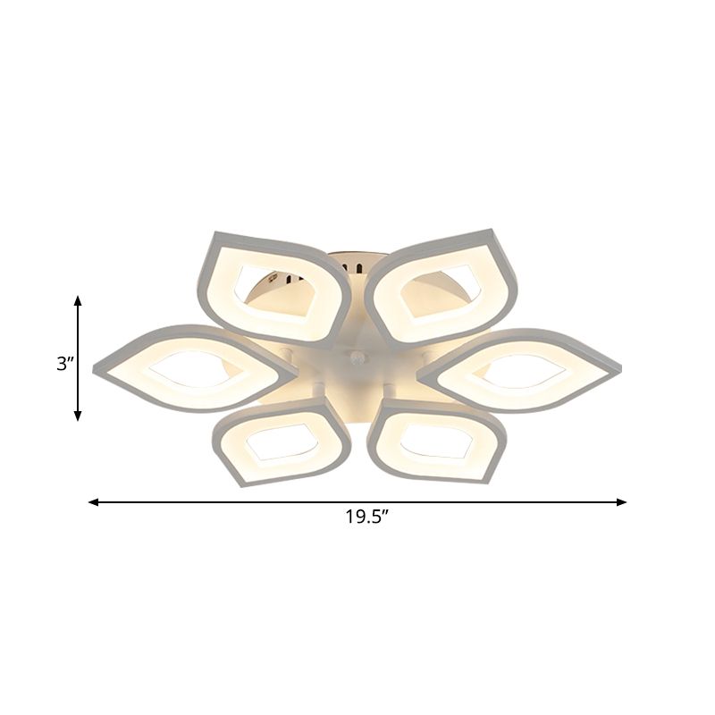 LED 4/6/8 Lights Bedroom Flush Light with Leaf Acrylic Shade White Ceiling Lighting Fixture in White/Warm/Natural Light