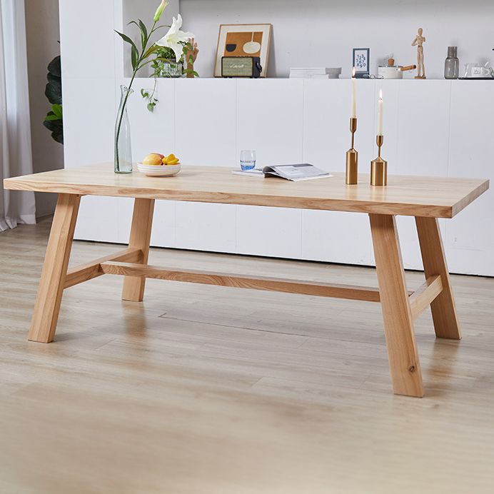 Moderne dennen vaste houten tafel rechthoek eettafel met houten schroefbasisbasis