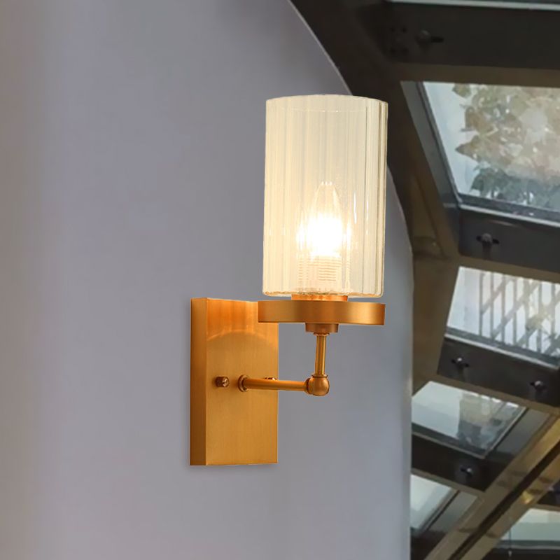 Klares Rippenglaszylinderwand Licht 1/2-Kopf-Schlafzimmer Wandleuchte Beleuchtung in Gold