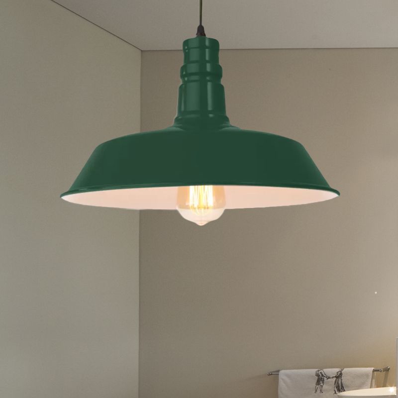 Metal Barn Shade Hanging Lamp Retro Style 1 Bulb Living Room Ceiling Pendant Fixture in Pink/Yellow, 10"/14"/18" Diameter