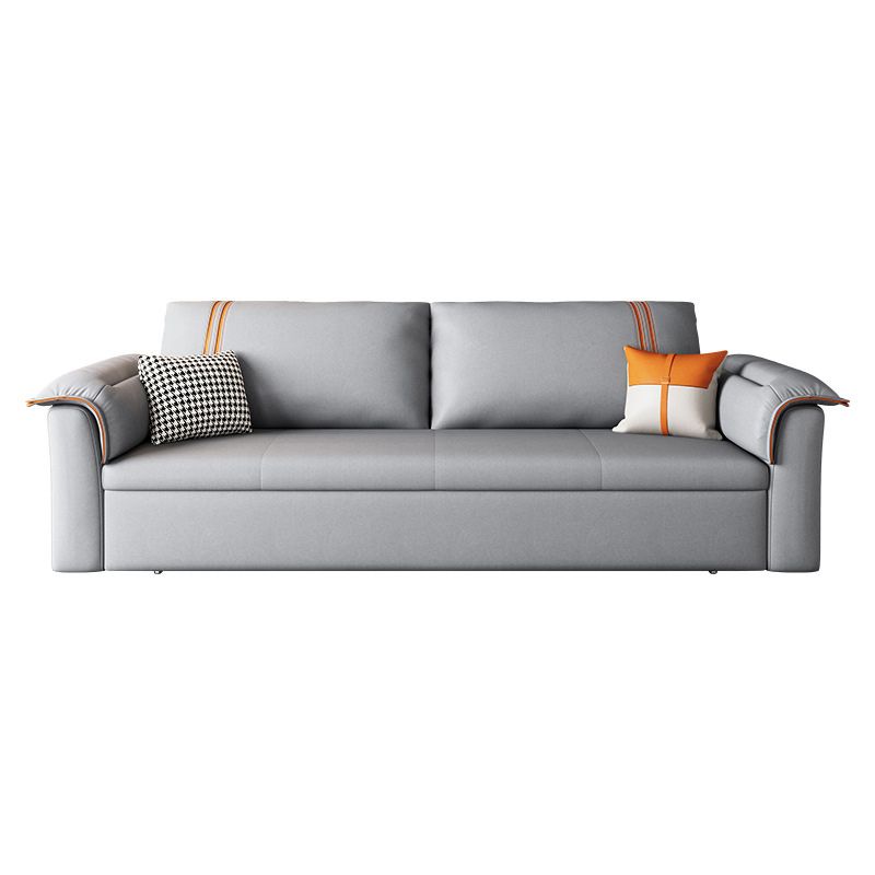 Scandinavian Faux Leather Sleeper Pillow Top Arms Sofa Bed with Storage