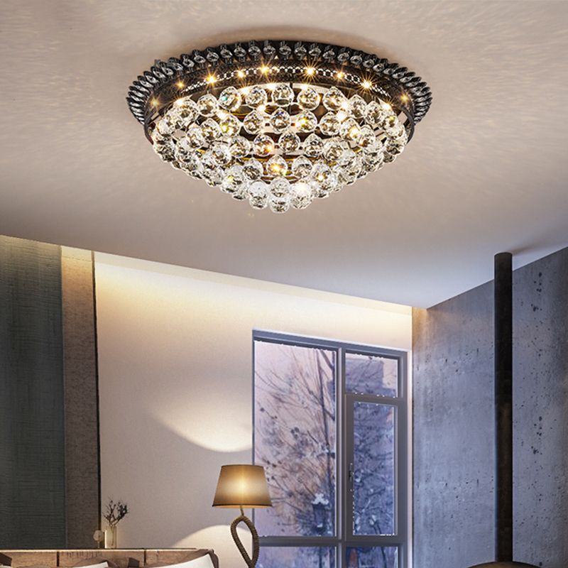 Dome Flush Mount Lamp Modern Crystal Ball Black LED Ceiling Lighting for Bedroom