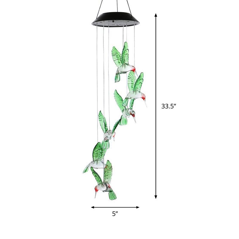 1 Piece Hummingbird Plastic Solar Pendant Light Contemporary Green LED Wind Chime Light