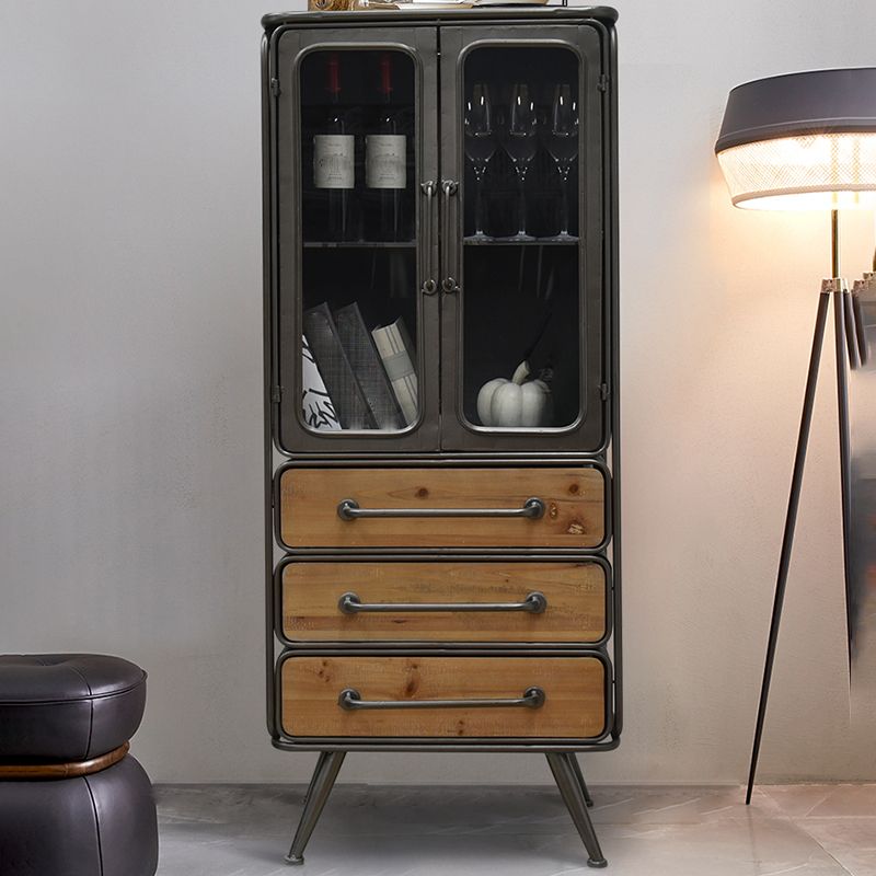 Traditional Solid Wood Display Cabinet in Brown for Dining Room