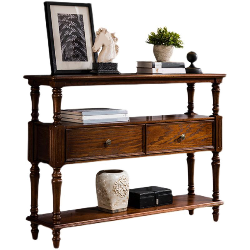 French Country Rectangle Console Table Rubber Wood Console Sofa Table with Drawer for Hall
