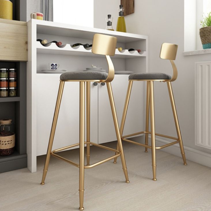 Glam Armless Backrest Counter Stool Steel Cafe Bar Stool with Cushion and Pedal