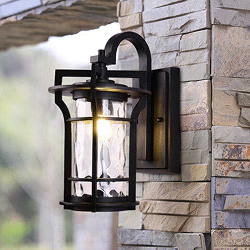 Glasschattierte Wandleuchte Lampe Industriestil Außenleuchte in Schwarz