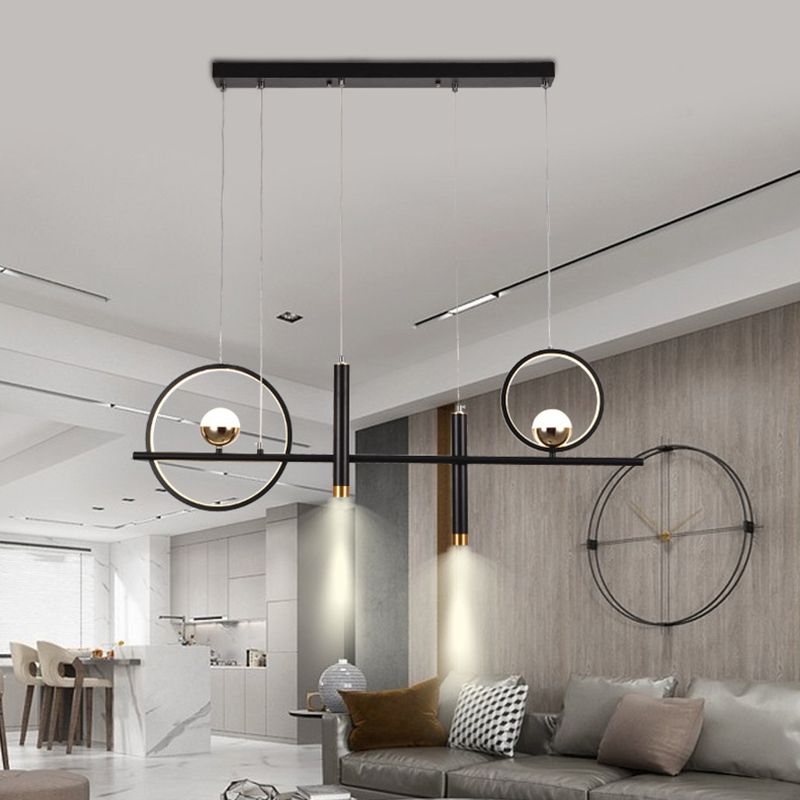 Black Geometrical over Island Lighting Simplicity Aluminum LED Hanging Lamp