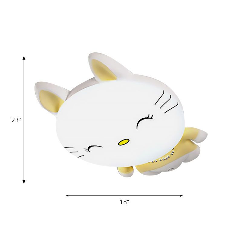 Jaune Smiling Kitten Flush Ceiling Light Animal Acrylique Ceiling Lamp for Child Bedroom